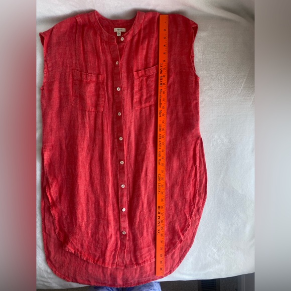 Kyla Seo 100% Linen Button Down Sleeveless Top Orange Red Large Back Embroidery‎ - Picture 7 of 10